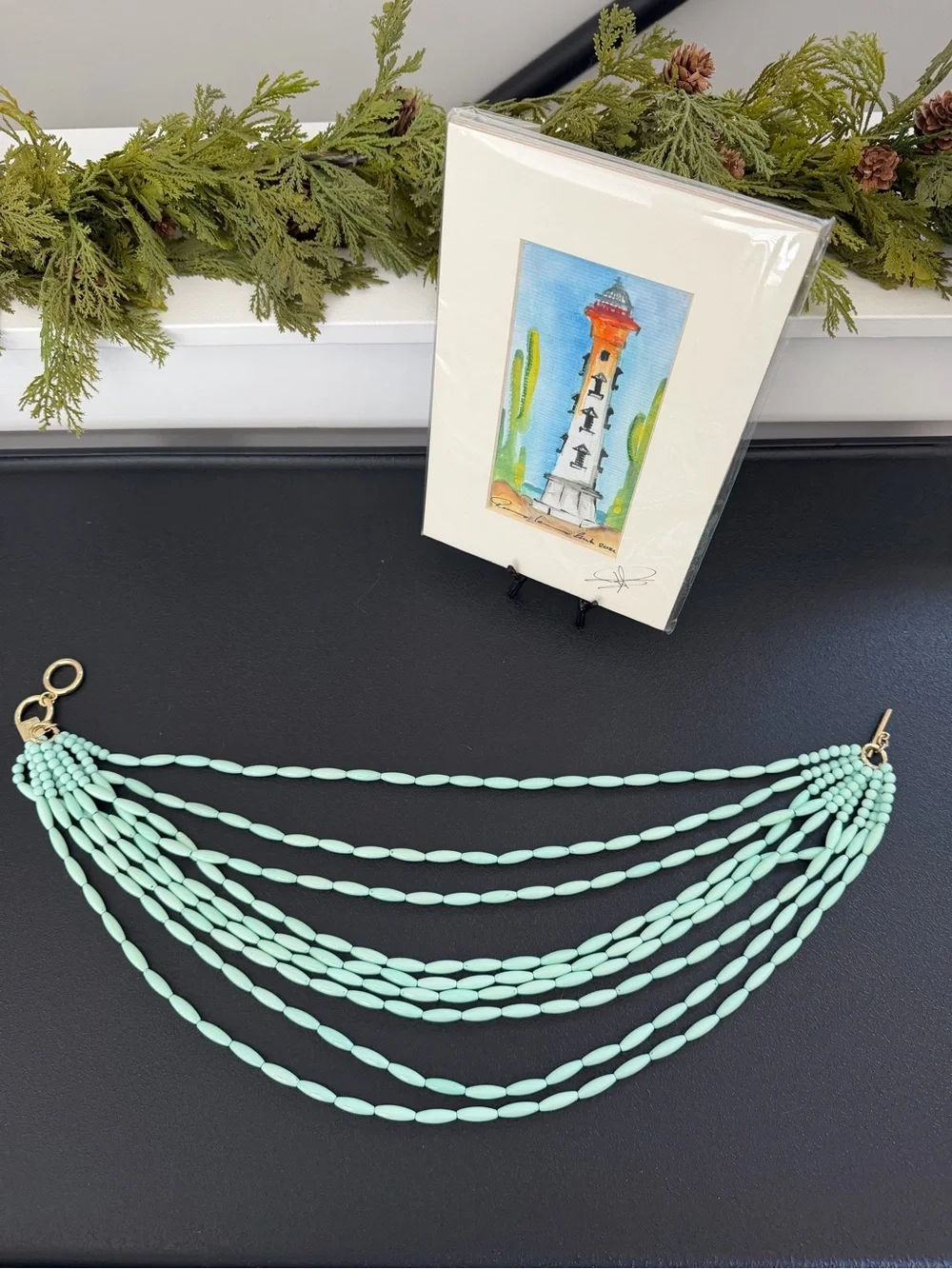 Multi-Strand Mint Bead Statement Necklace for Women